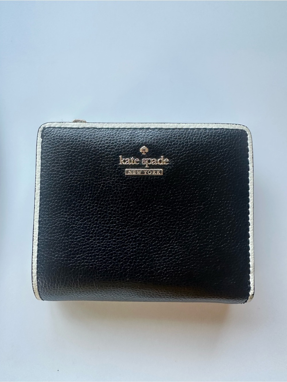 kate spade Black Leather Zip-Around Wallet with Contrasting Trim